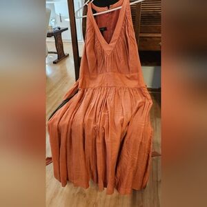 Elegant Orange Sleeveless Dress Cotton And Silk